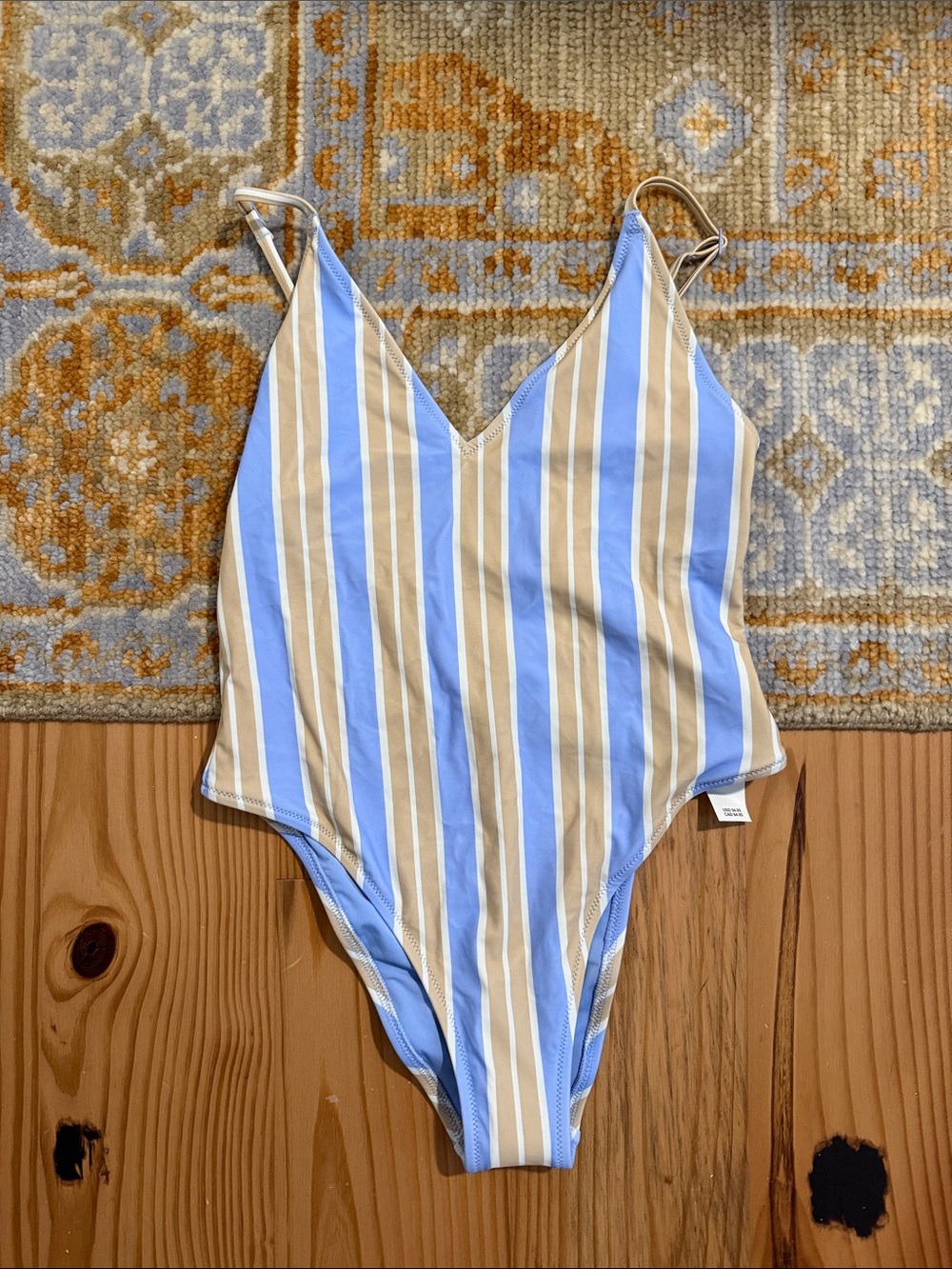 aerie Blue and Tan Striped One-Piece Swimsuit